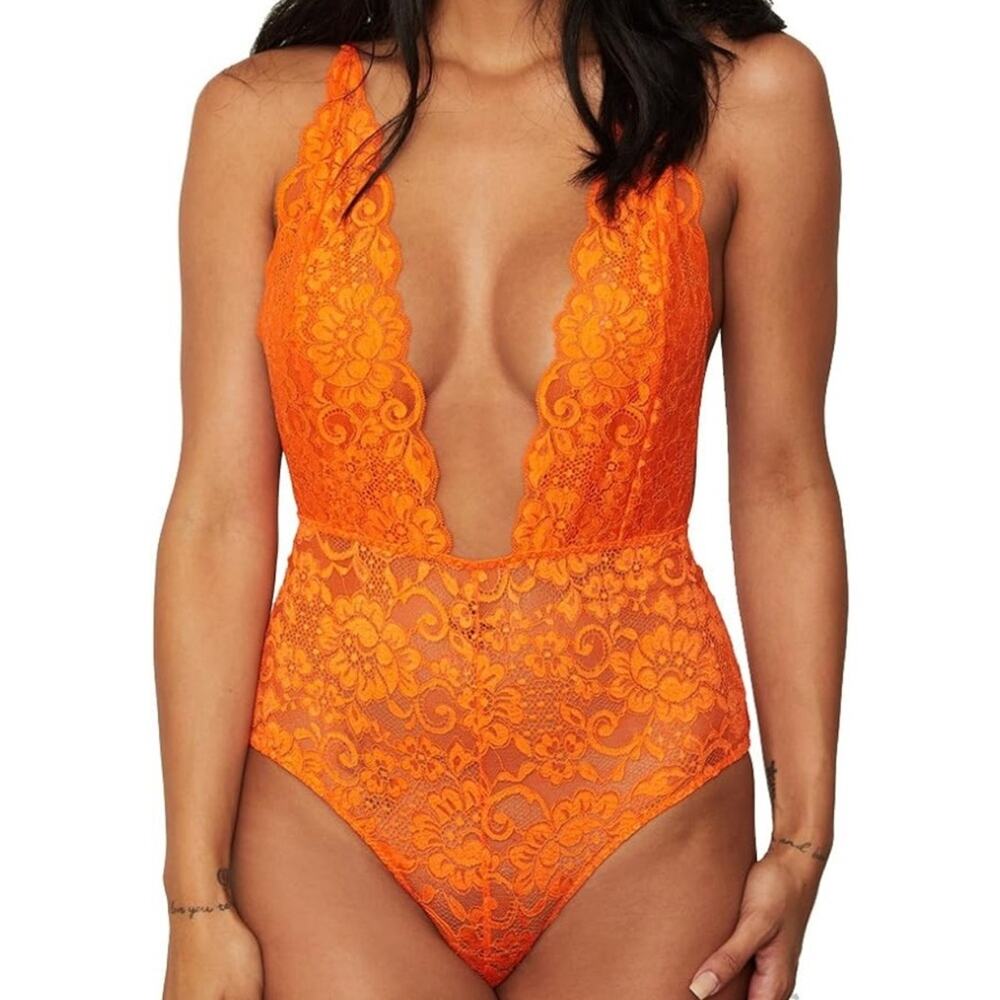 We Are HAH Comin' In HAHt Lace Bodysuit in Burnt Orange Size Small